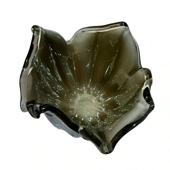 Murano Venetian Hand Blown Art Glass Bowl White Crystal - Picture 2 of 9